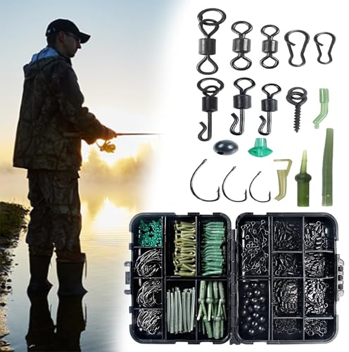 FGXY 420PCS Carp Fishing Swivel Snaps Kit, Carp Accessori di Pesca Rig Tubing Gomma Chod Rigs Clips Perline di Pesca Combo Kit con Pesca Tackle Box (420PCS-Pagamento Degli Attrezzi Da Pesca)