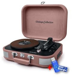 BMI Platine Vinyle stéréo Saumon 33/45/78 Tours avec Enceintes intégrées USB/SD/AUX - Prise Casque+clé USB 32Go