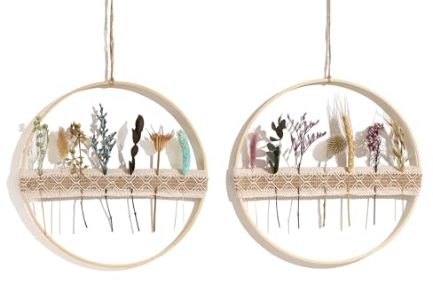 WPAJIRZO Lot de 2 Couronnes de Fleurs Séchées à Suspendre - Décoration Murale Bohème avec Anneau en Bois - 26 cm, Idéales pour Fenêtre et Porte