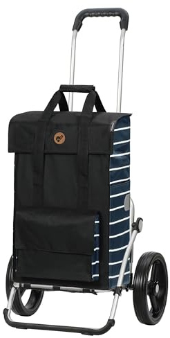 ANDERSEN Einkaufstrolley - Royal Shopper Jella blau | mit Flüsterrädern, große Räder, 25 cm, aus Alu, bis 50 kg - Tasche mit Seitentasche, Innenfach, Reflektoren, 51 L
