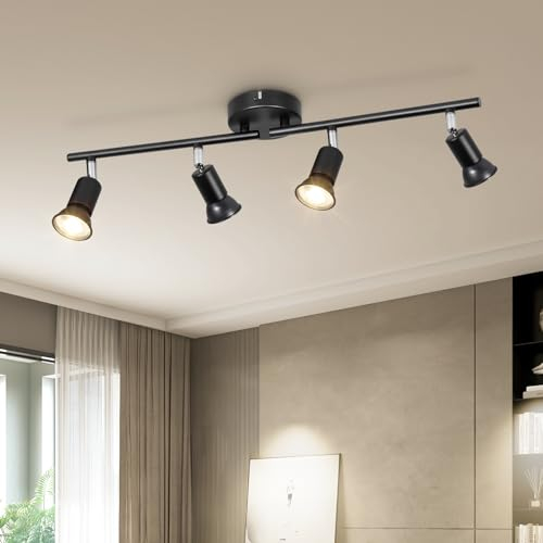 Dehobo Faretti LED da Soffitto Orientabili con 4 Luci - Lampadario da Soffitto Moderna Metallo Nero per Plafoniera Soggiorno Camera da Letto - GU10 Lampadina Non Inclusa