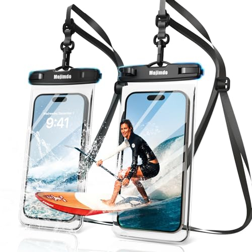 Mojimdo 8,0 Große wasserdichte Handyhülle - IPX8 Unterwasser Handytasche | Urlaub Must Haves | Wasserfeste Hülle für Tauchen Schwimmen für iPhone 15 14 13 12 Pro Max Samsung S23 S22-2er Pack