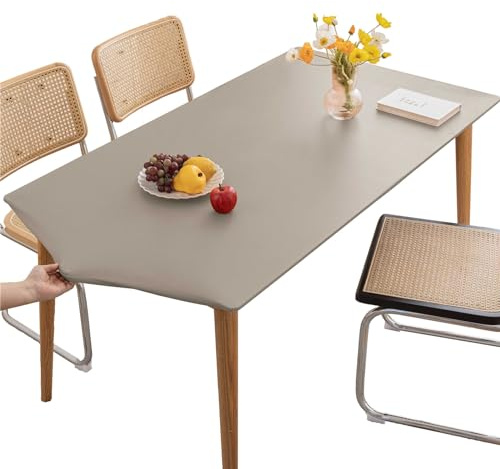 KFDZSW Mantel Impermeable, Mantel Elastico Ajustada Rectangular con Banda Elástica, Lavable Mantel PU Antimanchas Calor, para Cocina Mesa Jardin Exterior (Gris Claro,90X150CM)