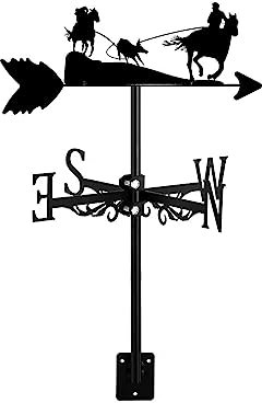 LYDSB Cowboys Team Horse Cross Western Girouette Silhouette décorative en métal pour Toit, fabriqué à la Main, indicateur de Direction, Outils de Mesure Noirs, Style 4