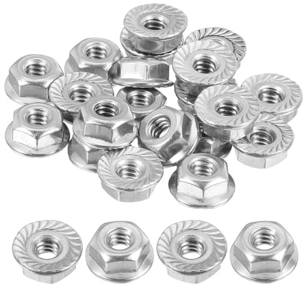 sourcing map #10-24 Serrated Flange Hex Lock Nuts, 25Pcs 304 Stainless Steel Non-Slip Hexagon Flange Nut, Full Thread, Bright Finish, Silver