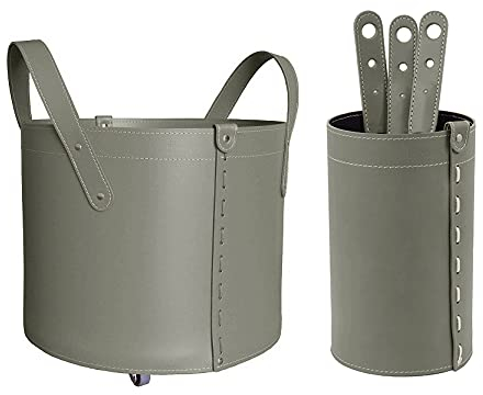 LIMAC Design LYCAD - Juego de chimenea de cuero compuesto por leña, bolsa portaobjetos y utensilios para chimenea, idea regalo, Limac Design®, color gris