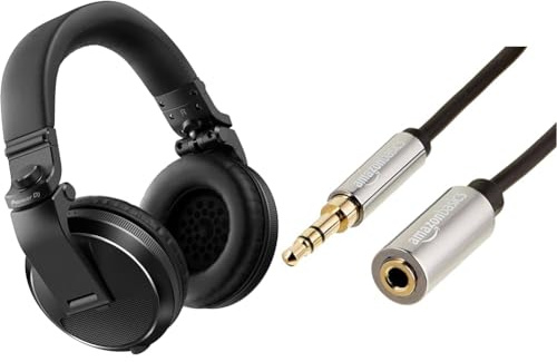 Pioneer DJ HDJ-X5-K DJ Headphones Black & Amazon Basics 3.5mm Auxiliary Jack Audio Extension Cable, Male to Female, Adapter for Headphone or Smartphone, 1.83 m, Black