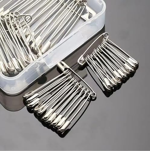 Safety Pins, 3 Sizes - Large, Medium and Small, 100 Pieces, Silver Colour, Nickel-Plated Steel, Rust-Resistant, for Clothes, Art, Crafts, Sewing, Textile Fabric, Garment Hang Tags