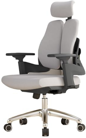 Bürostuhl Ergonomisch Schreibtischstuhl, Chefsessel, verstellbarer Sitz, hohe Rückenlehne, Bürostuhl, rollbarer Schreibtischstuhl mit verstellbarer Armlehne, Lordosenstütze, Kopfstütze Bürostuhl(Grigi