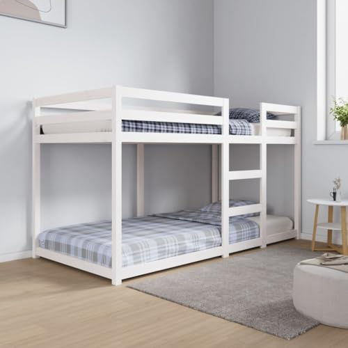 Homgoday Litera alta con protección contra caídas, cama individual, cama alta, cama juvenil, marco de cama sin colchón, color blanco, 90 x 190 cm, madera maciza de pino