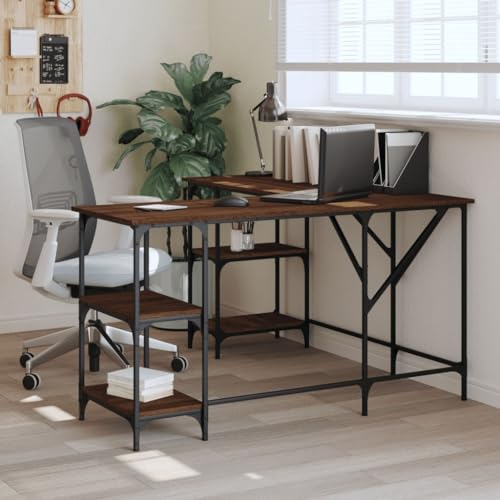 qohoio Schreibtisch Computertisch Office Table Schreib Tisch Computer Schreibtisch Braun Eichen-Optik 139x139x75 cm Holzwerkstoff - 837596