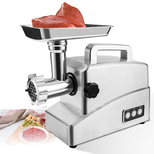 VQIGGTSS Piccolo tritacarne Elettrico, tritacarne e insaccatrice in Acciaio Inossidabile con 3 Piastre di Taglio (4 mm/7 mm/Settore, Funzione inversa, per Uso Domestico e Commerciale)