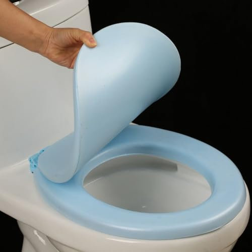 Tavoletta copri WC in EVA con chiusura ammortizzata, colore blu/bianco, con raccordi ovale a forma di V/D, dimensioni standard, copertura per sedile WC in schiuma (a forma di D, blu)