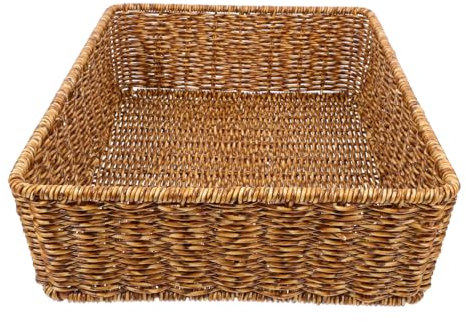 TOPBATHY Imitation Rattan Storage Basket Woven Book Basket Desktop Sundries Holder Large Capacity Storage Organizer for Living Room and Kitchen
