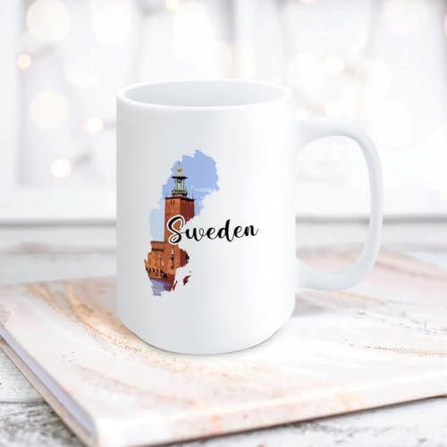 Yelolyio Tazza da caffè in ceramica con paesaggio svedese, 425 ml, tazza da caffè bianca per tè, latte, succo, Natale, tazza da caffè, regalo divertente per fidanzata, fidanzato, uomo e donna