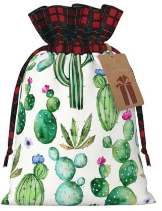 MyPiky Sacs cadeaux de Noël avec cordon de serrage, motif cactus et fleurs, sacs de rangement réutilisables