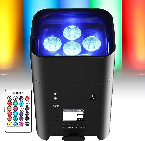 Kabelloses Par Light 6 x 18 W RGBWA+UV-Uplighting – perfekt für DJ-Live-Shows, Hochzeiten und Veranstaltungen – batteriebetriebene Bühnenlichter mit Fernbedienung und DMX, LCD-Bildschirm – ideale