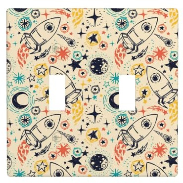 Toggle Light Switch Cover Plate, 2 Gang Wall Plates Standard Size 4.5 x 4.5, Rockets Double Light Switch Cover Plate Decorative, Outlet Covers Wall Plate