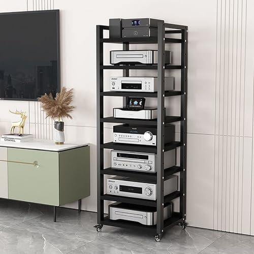 Moderner Stereoständer mit 5/6/7/8 Ebenen, Audio-Video-Medienständer mit Rädern, AV-Medienständer, Audio-Rack-Tower, Stereoschrank, Audio-Rack-Tower für Wohnzimmer, Gaming-Aufnahmeraum, Schw