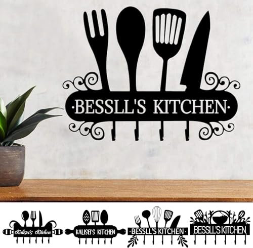 Support de cuisine personnalisé pour support mural personnalisé pour couteau, fourchette, pelle - Décoration murale de cuisine - Crochets pour ustensiles de cuisine pour famille, couple, amoureux,