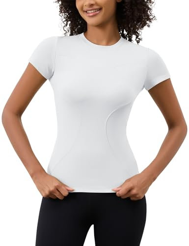 IECCP Haut de sport pour femme - T-shirt d'entraînement pour femme - T-shirt de course à pied respirant - Col rond - Manches courtes - Pour cyclisme, randonnée, surf, blanc, M