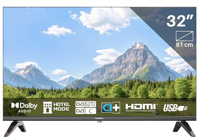 TEEVIEW Téléviseur Non-Smart | Écran LED HD | 32”/82cm | Design sans Cadre | Triple Tuner DVB-T/T2/S/S2/C | HDMI x3, USB x2, CI | Assemblé à Eindhoven | TV32QHA-EU