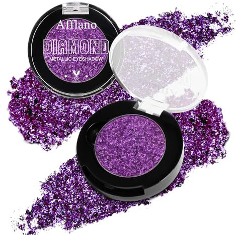 Afflano Lila Glitzer Lidschatten, Diamant Lila Lidschatten Schimmer, Hochpigmentiert Purple Glitter Eyeshadow Ein Wisch, Farbabgabe Holographischer Metallic Lila Lidschatten Für Karneval Augen Makeup