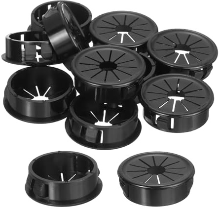 sourcing map 12Pcs Desk Grommet Black, Snap Bushing Grommet With Shutter for Holes with 1.26(32mm) Mounting, Round Nylon Snap in Cable Desk Grommet for Cables and Cords Management