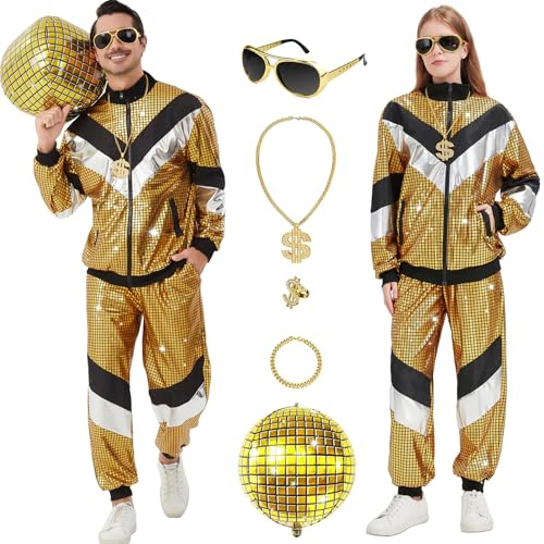 Ezuwail 80er Jahre Outfit Damen Herren - Disco-Outfit Jogginganzug Trainingsanzug Kostüm für Halloween Karneval Retro Kleidung