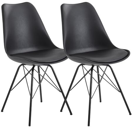 Esszimmerstuhl 2er Set Schwarz Küchenstuhl Kunststoff Skandinavisches Design | Schalenstuhl mit Kunstleder-Bezug | Polsterstuhl Stuhl Gepolstert