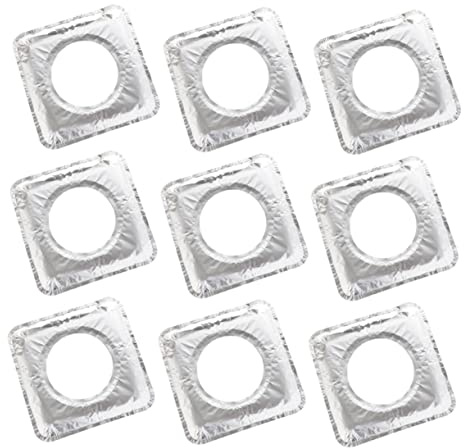 Tofficu Lot de 10 Tapis de Protection en Aluminium Carré pour Brûleurs de Cuisinière à Gaz, Résistant la Chaleur L’huile, Doublures Réutilisables pour Plaque de Cuisson, Entretien