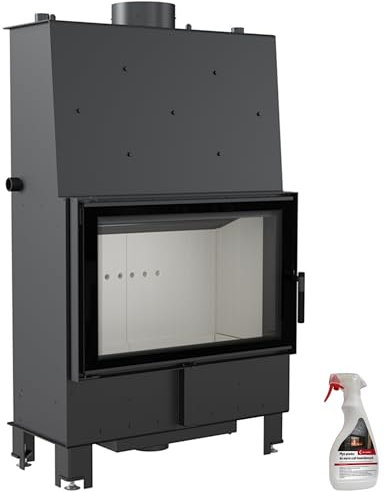 KRATKI Lucy Camino a legna con scaldabagno Scambiatore di calore BImSchV 2 conforme 16 kW Efficienza Termica 84% Acciaio Rivestimento Nero Thermotec Doppio Vetro Decorativo 138 x 85 cm