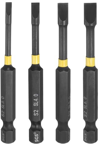 sourcing map 4pcs SL3-SL6 Slotted Impact Screwdriver Bits 3mm-6mm Slotted Tip 1/4 Hex Shank 70mm (2.8) Long Magnetic Flat Head Phosphated S2 Steel Screw Driver Drill Bits Electric Power Tool