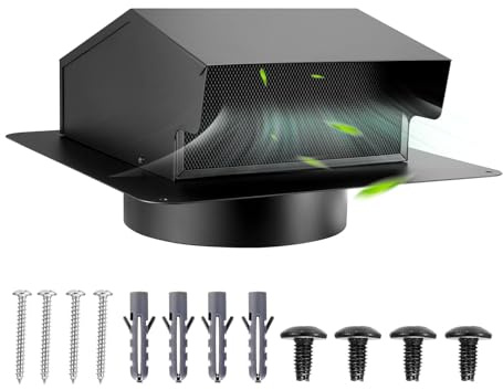 VEVOR 6 inch Hooded Wall Vent Cover, Square AC Vent Gable Cover, Premium SPCC Steel & with Built-in a Protection Screen, for Roofs,Walls,Outside Duct Exhaust Outlets (1 Pack, Black)