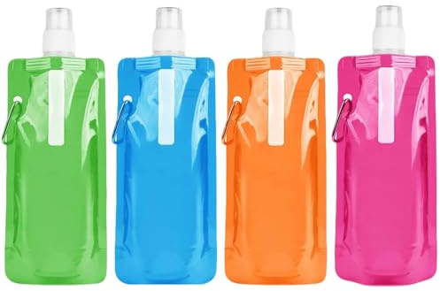 MustuVerve 4 Pcs Collapsible Water Bottles, 500ml Reusable Drink Pouches Portable Foldable Water Bottle Leak Proof and Lightweight with Clip Colorful Water Bag for Biking Outdoor Sports 4 Colors