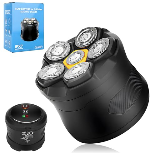 Anluomania Glatzen Rasierer Herren, 6D Flexibler Glatzenrasierer, IPX7 Wasserdicht Kopfrasierer Glatze, Nass und Trocken Glatzen Rasierer, Kopfrasierer mit Magnetische Kopf, LED-Anzeige, Typ-C