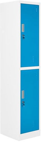 Beliani Casier à 2 Niveaux en Métal Armoire Vestiaire Gymnase Salle de Sport École 2 Portes Blanc et Bleu Athlete