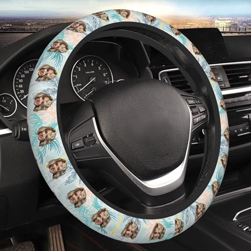 Personalisiert Lenkradbezug Stoff personalisierte Steering Wheel Cover Auto lenkrad überzug mit Gesichtsfoto lenkradschutz Winter lenkradbezug dünn für die meisten Fahrzeuge geeignet lenkradhüllen