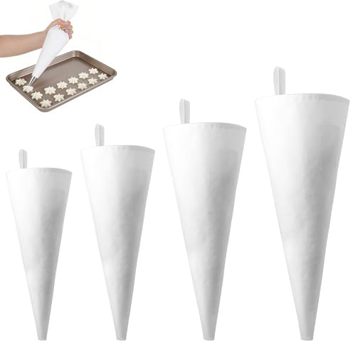 Jeffdad 4 Stück Baumwolle Spritzbeutel, Weiß Sahne Spritzbeutel Wiederverwendbar Sahnebeutel 45/40/35/30 cm Spritzbeutel-Set Kuchen Dekoration Taschen für Spritztüllen Kuchen Torten Keksen-Dekoration
