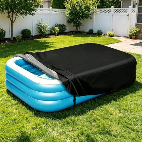 Bâche de piscine gonflable rectangulaire en tissu Oxford 420D avec corde de traction et boucle, protection UV, coupe-vent, anti-poussière, pour piscine gonflable rectangulaire (229 x 152 x 48 cm)