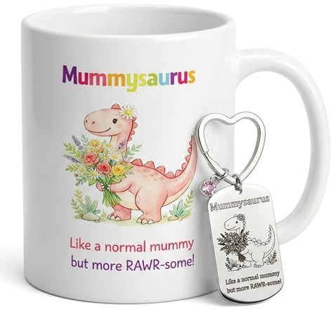 Birthday Gifts for Mum Mug – 11 oz Ceramic Coffee with Loving Message, Perfect Birthday Presents for Mum, Daily Use Tea & Coffee Cup, Mothers Day Gifts, Thoughtful Gift from Daughter or Son (Dinosaur)