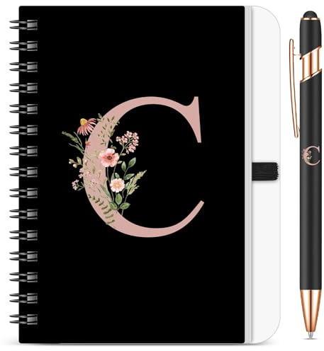 BBTO Set de Carnet de Notes avec Initiales pour Femme Cadeaux Personnalisés Carnet B6 Floral avec Stylo à Bille Pour Noël Anniversaire Fournitures de Bureau(Lettre C)