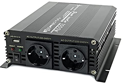 SOLARTRONICS Spannungswandler NM1000 12V 1000 Watt SCHWARZ - 2000 Watt Spitzenleistung - Wechselrichter 12v auf 230v - Blei- oder AGM-Batterie kompatibel - mit Schuko- & USB Anschluss