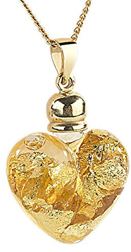 St. Leonhard Goldkette mit Herz: Glas-Herzanhänger mit 23K-Blattgold inkl. vergoldeter Kette (Herz Anhänger Glas)