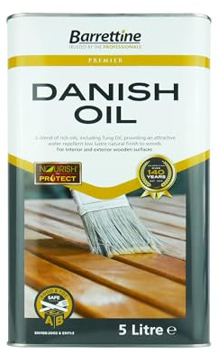Barrettine Premier Danish Oil (5L) - Water Repellent Danish Oil for Wood Turning, Scandinavian Furnishings, Door, Panelling & More, Enhances Natural Appearance of Wooden Surface