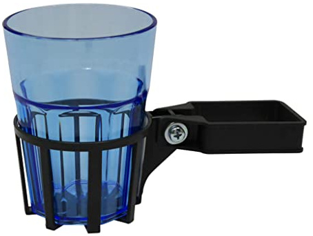 Angerer Getränkehalter mit Becher - passend für viele Hollywoodschaukeln mit Vierkantrohr - Becherhalter Made in Germany (grau, Becher blau)