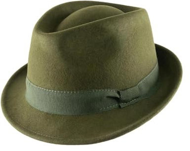 Classic Italy - Chapeau Trilby Pliable, imperméable, Feutre Homme ou Femme Classic Trilby Pliable - Taille 58 cm - Olive