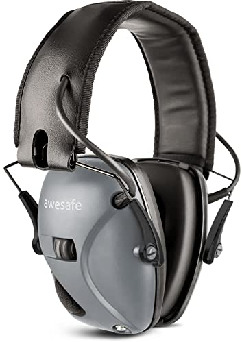 awesafe GF01 Electronic Shooting Earmuffs Ear Defenders Noise Reduction Sound Amplification Electronic Safety Ear Muffs, NRR 24, Ideal for Shooting and Hunting (Grey)