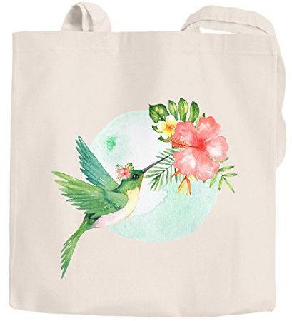 Autiga Jutebeutel Kolibri Vogel Tropical Summer Jungle Paradise Hummingbird Baumwolltasche Stoffbeutel natur unisize