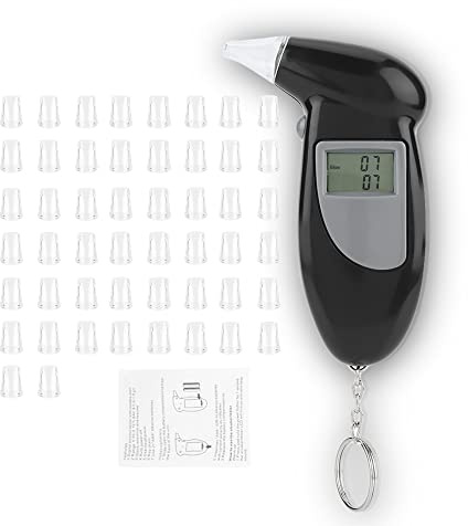 KIMISS Digital LCD Bildschirm Alkohol Atem Tester tragbare Keychai Atem Analysator mit 10/20/50/ PC Mundstücken Alkoholtester(Mit 50 Atemdüsen)